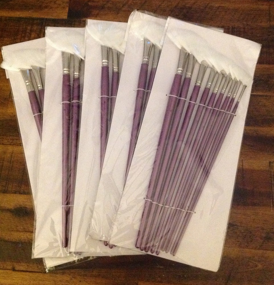 White Synthetic Hair Fan Style Paint Brush Set 9pcs – 5 Sets