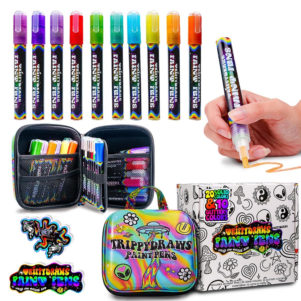 Trippydraws 30 Premium Acrylic Paint Markers for Adults, Teens & Kids, Vibrant