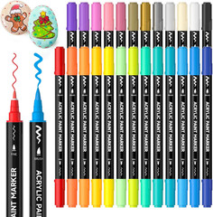 25 Colors Dual Tip Acrylic Paint Markers, Brush Tip and Fine Tip Acrylic Pain…