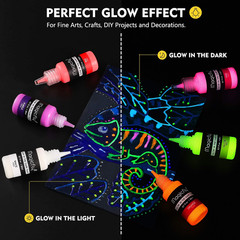 Acrylic Glow in the Dark Paint, 10 Bright Colours Liquid Luminous Paint, Neon Pa