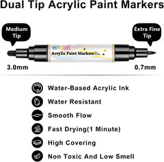 Black Paint Pens – 4 Pack Dual Tip Acrylic Paint Markers (0.7Mm & 3Mm), Non-Toxi