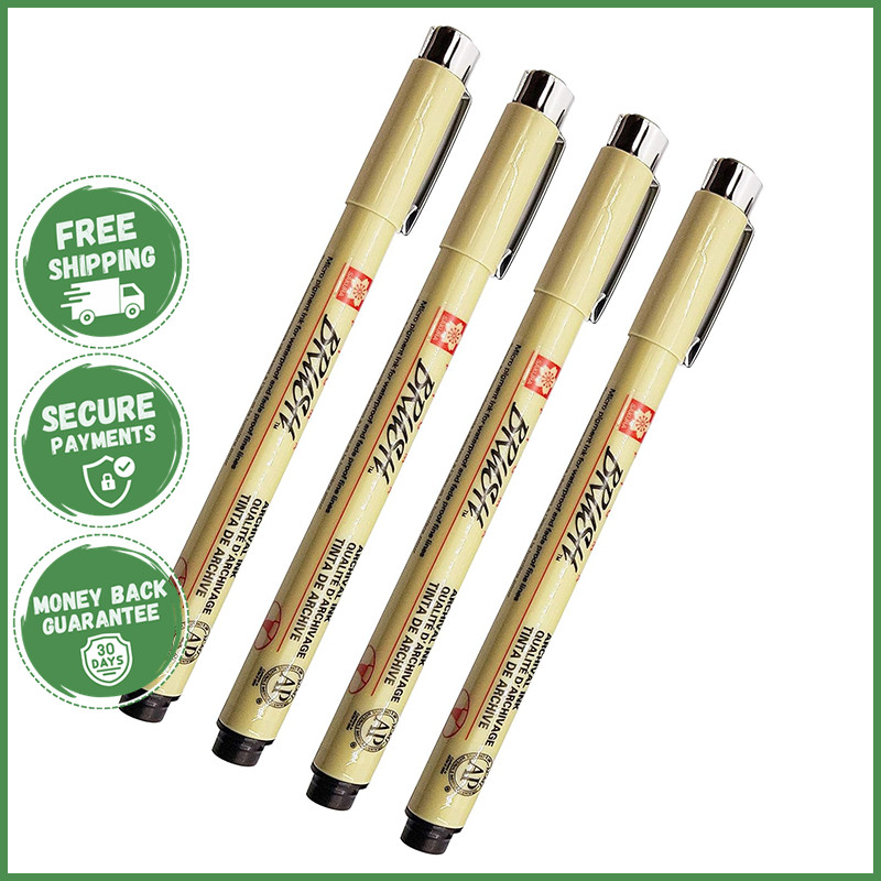 4 PCS PIGMA MICRON BLACK BRUSH PEN SET Illustration Calligraphy Drawing Pens