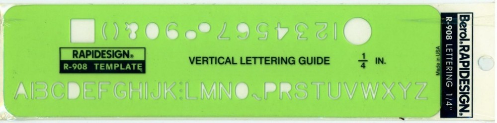 Berol Rapidesign Template – Vertical Lettering Guide 1/4″ – R-908