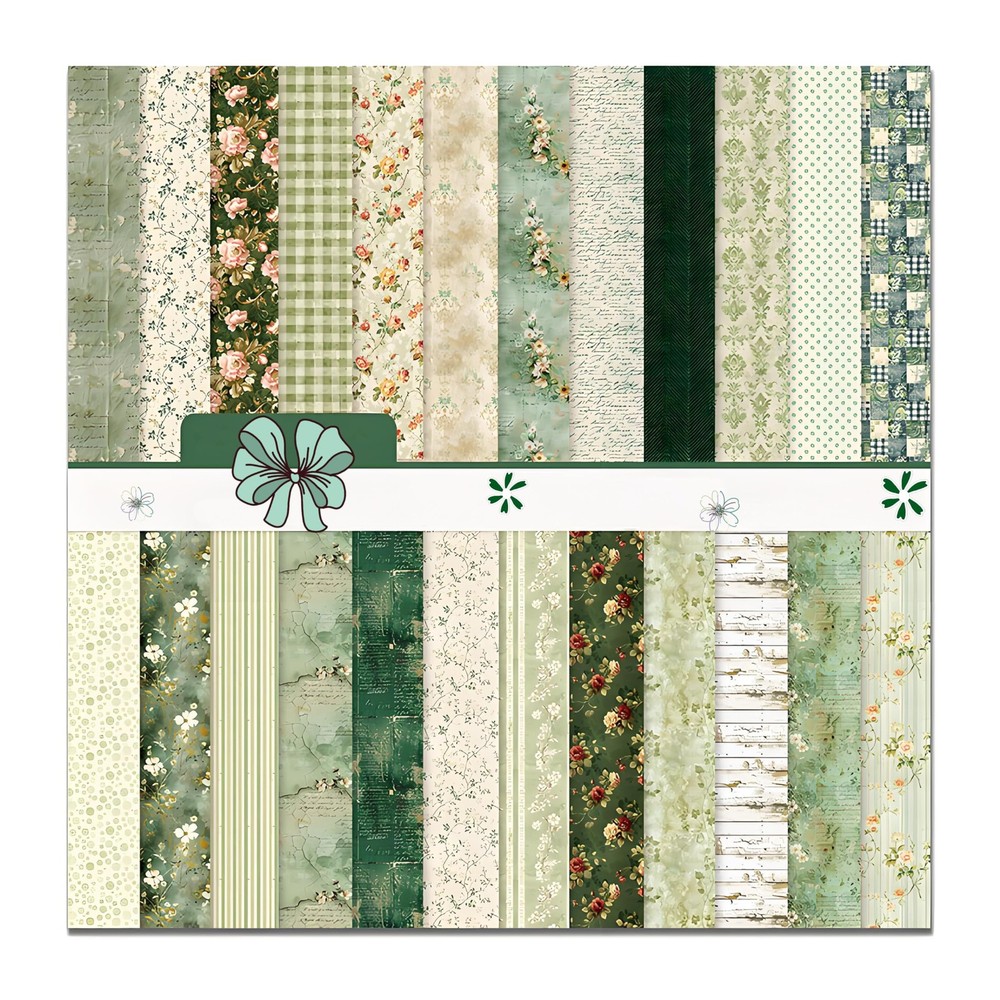 Green Floral Scrapbook Paper 24 Sheets 12×12 Double Sided for Card Making Album
