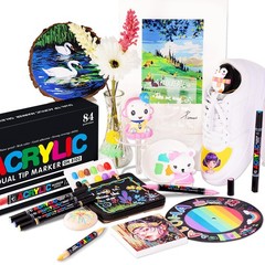 Guangna 120 Colors Acrylic Paint Markers, Dual Tip Paint Markers Pens Set with S
