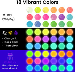 Glow in the Dark Paint, 18 Bright Colors 22Ml/0.75Oz Blacklight Paint Set, Neon
