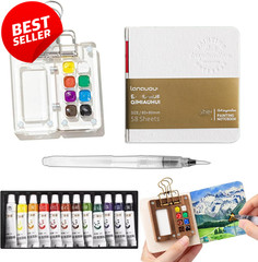Mini Travel Watercolor Set Sketchbook Brush Pens for Artists Students – US