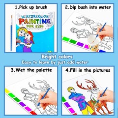 Watercolor Coloring Book for Kids, Paint with Water- Magic Paint Set Water Paint