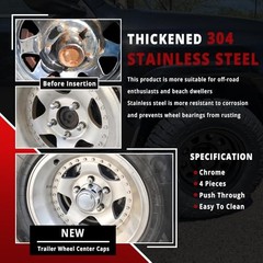 4 PCS 3.27 in Stainless Steel Trailer 3.27″ Center Hole, 3.41″ Height Chrome