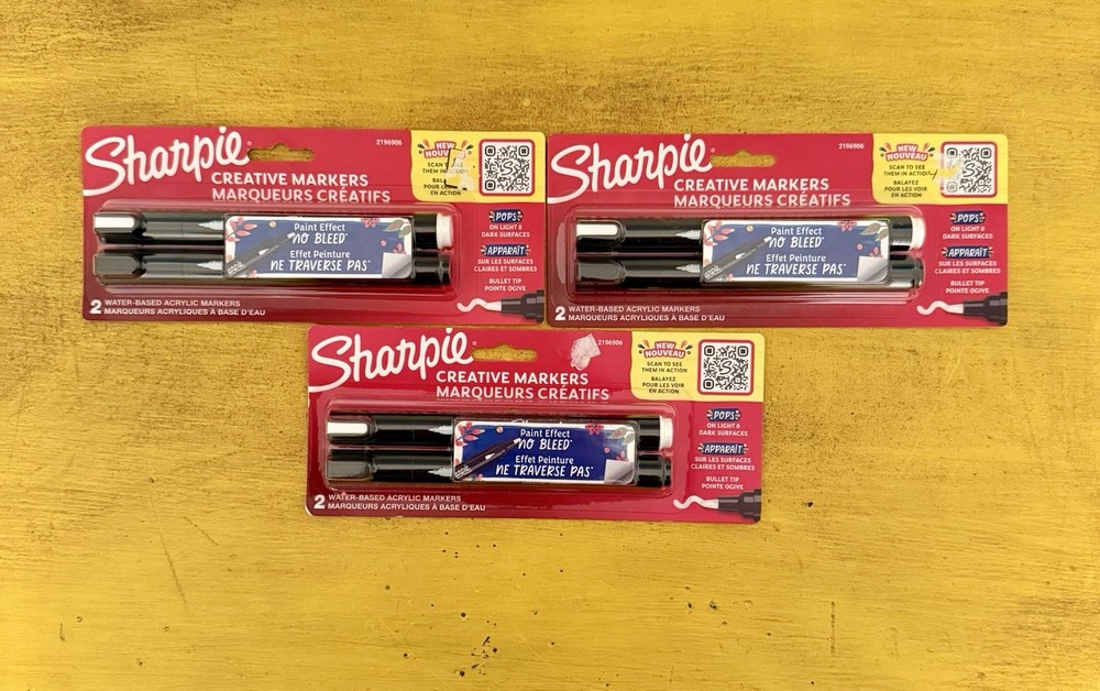 3 SHARPIE Creative Markers 2ct. each, Water-Based Acrylic Markers Bullet Tip