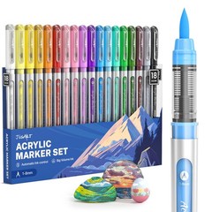 Acrylic Paint Markers Brush Tip 18 Colors, Water-Based No-Bleed Markers with …