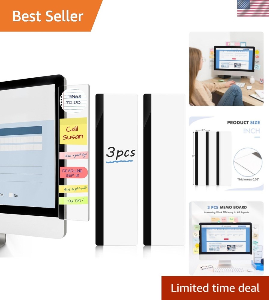 3 Pcs Monitor Memo Board, 11″ x 3.1″ Clear Acrylic Office Desk Accessories, C…
