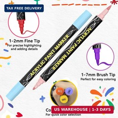 24 Colors Acrylic Markers, Dual Tip Acrylic Paint Markers with Fine & Brush Tip