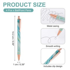4 Pcs Metal Ballpoint Pens, Marble Retractable Black Ink Pen, Dark Green Casing
