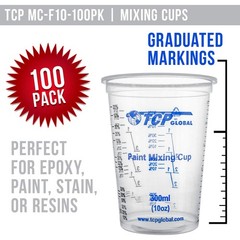 10 oz. (300ml) Graduated Plastic Mixing Cups – Box of 100 with 50 Mixing Stic…
