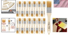 24-Pack Bates Paint Brushes, Natural Bristle, 1-Inch with Wood Handle