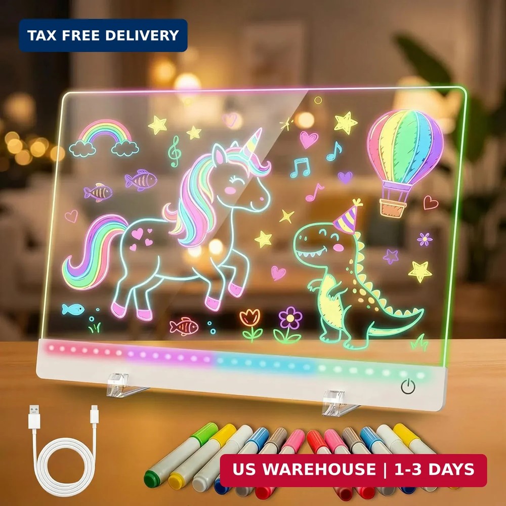 LED Drawing Board for Kids – 17″ Flicker-Free Glow Doodle Drawing Pad with 11-Co