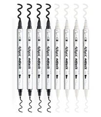 4 Black +4 White Paint Markers, Dual-tip Acrylic Paint 2pack , 16 markers