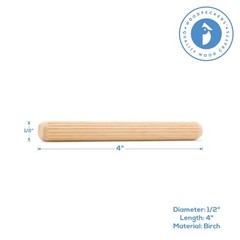 Wood Dowel Pins 4 inch x 1/2 inch Fluted, for Furniture & Crafts|Woodpeckers