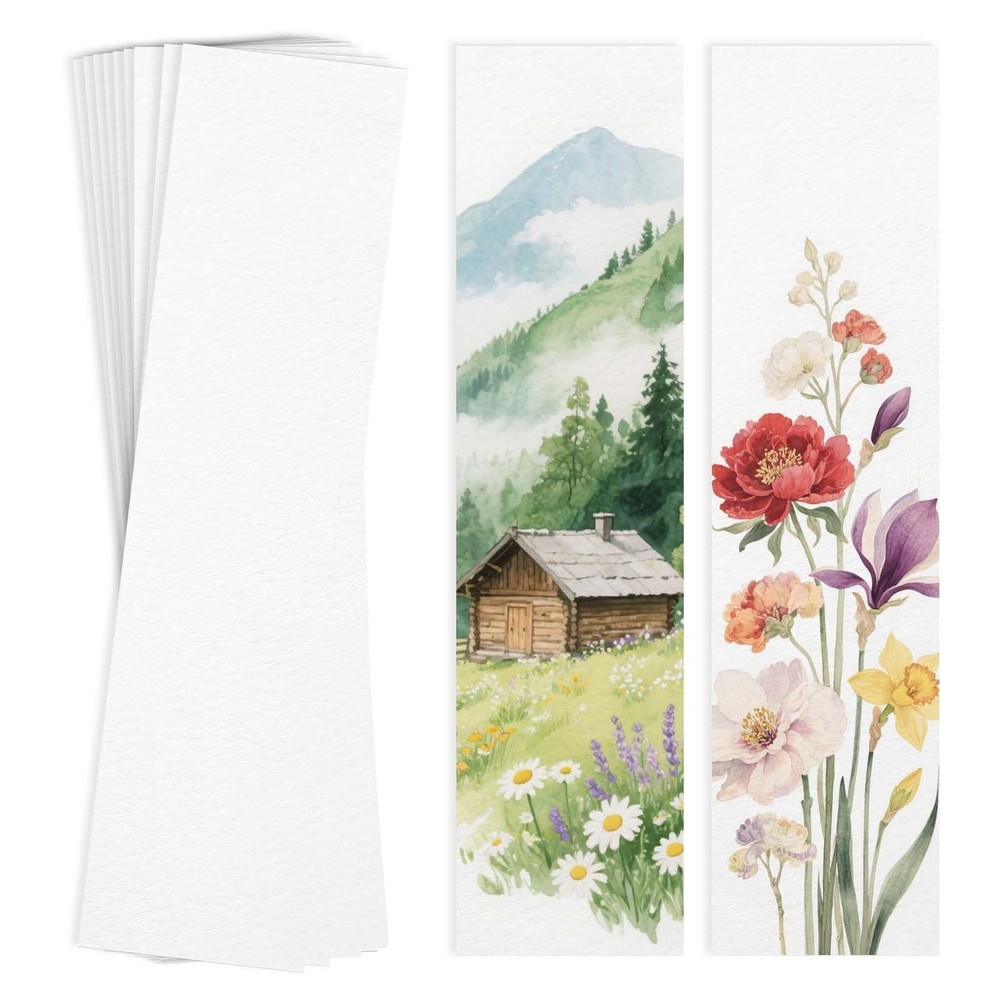 50 PCS 1.9×7.8 inch Watercolor Paper Blank Bookmarks 100% Cotton 140lb