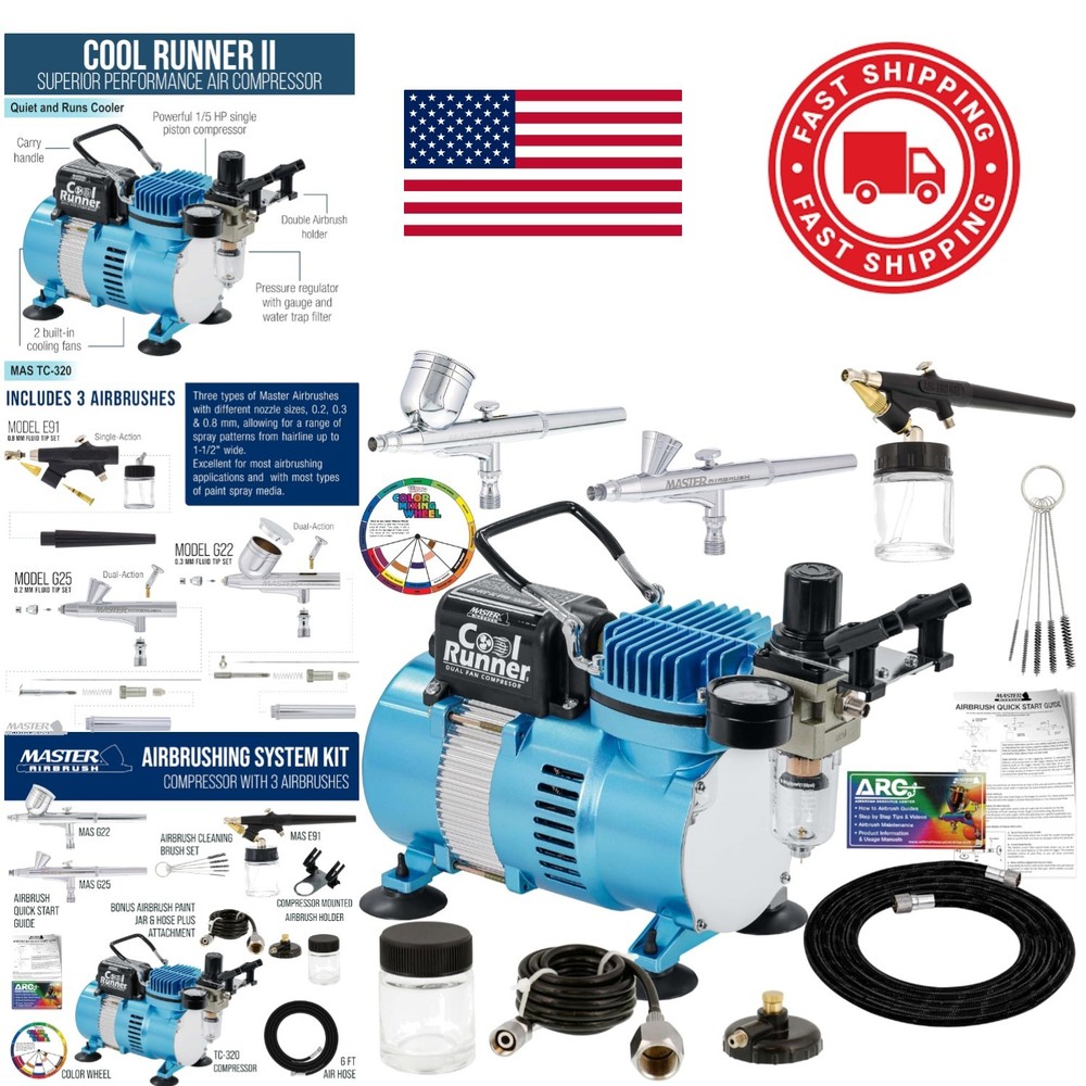 Portable Airbrush System with Dual Action Gravity Feed and Siphon Feed Options