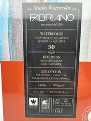 2 – Fabriano Studio Watercolor Pad 50/ct Each = 100 Sheets Hot Press 9×12 140lbs
