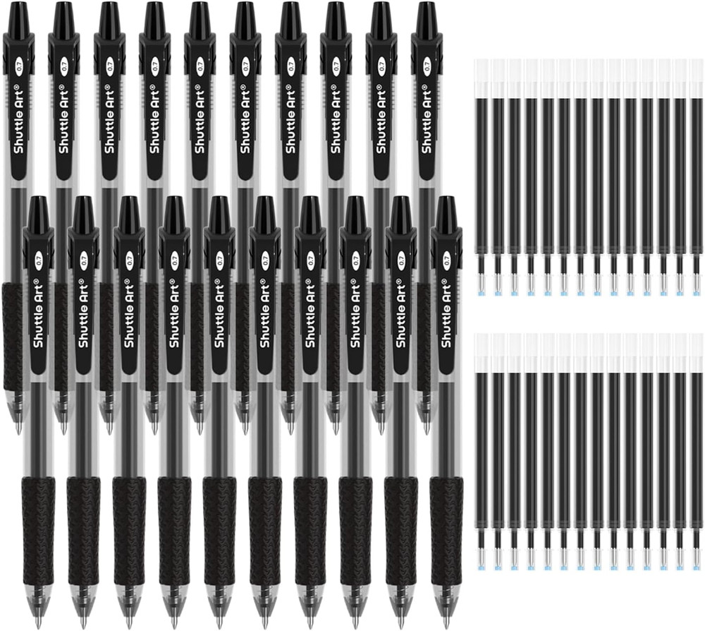 Black Gel Pens, 48 Pack(20 Pens with 28 Refills) Retractable Medium Point Roller