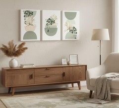 3 Pcs Neutral Abstract Boho Canvas Wall Art Beige Sage Green Mid Century Mode…