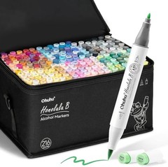 Ohuhu Alcohol Markers 200-color Double Tipped Brush & Fine- Refillable Markers