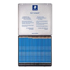 24 Set Drawing Pencils Mars Lumograph Art Metal Case Break-Resistant Bonded Lead