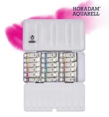 Schmincke – HORADAM® AQUARELL color box, 18 x 5 ml tubes, 74118097, metal b