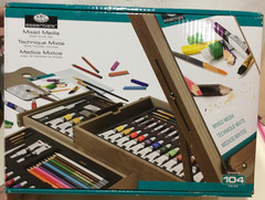 ESSENTIALS 104 PIECES MIXED MEDIA EASEL ART SET BRAND NEW IN BOX PENCILS BRUSHES