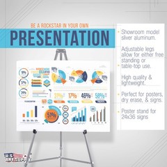 66″ Silver Aluminum Display Easel and Presentation Stand, Floor and Tabletop Use