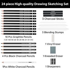 Drawing Sketching Pencil Set, 24 Piece Pro Artist Sketch Kit – Graphite Pencils