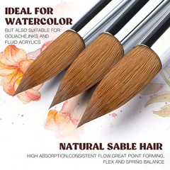 Sable Watercolor Brushes 9pcs #0,#2,#4,#6,#8,#10,#12,#14,#16, Brown-9pcs