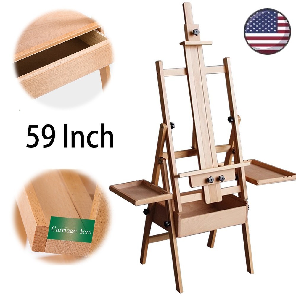 59 Inch Wood Studio Artist Easel Beech Wood Painting Art Easel Standing H-Frame