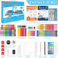 Arts and Crafts, 283 Pieces Drawing Set Art Kits with Trifold Easel, 2 Drawing P