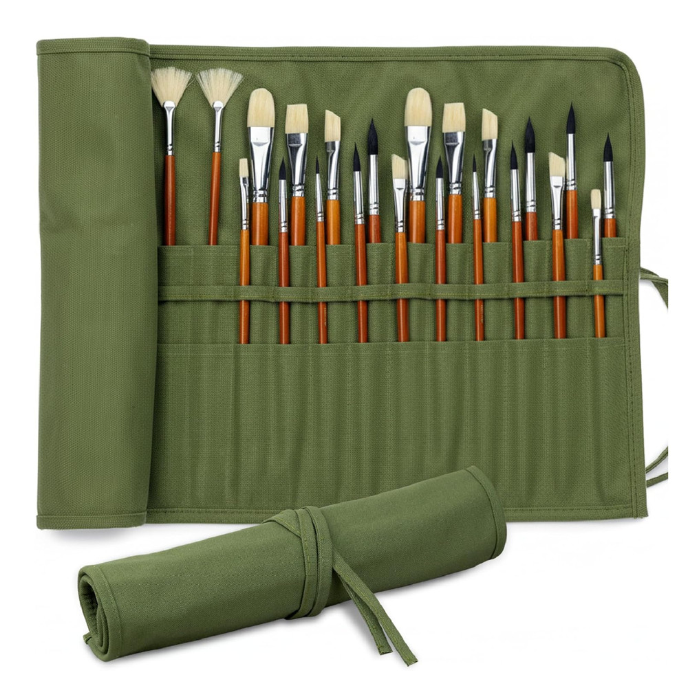 30-Slot Roll-Up Paint Brush Holder, Premium Canvas Brush Organizer for Artist…