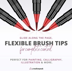 Creativepeak Watercolor Brush Pens – 12 Vibrant Soft Tip Coloring Markers with B