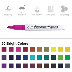 Lelix 30 Colors Permanent Markers, Fine Point, 1 Count (Pack of 30), Assorted
