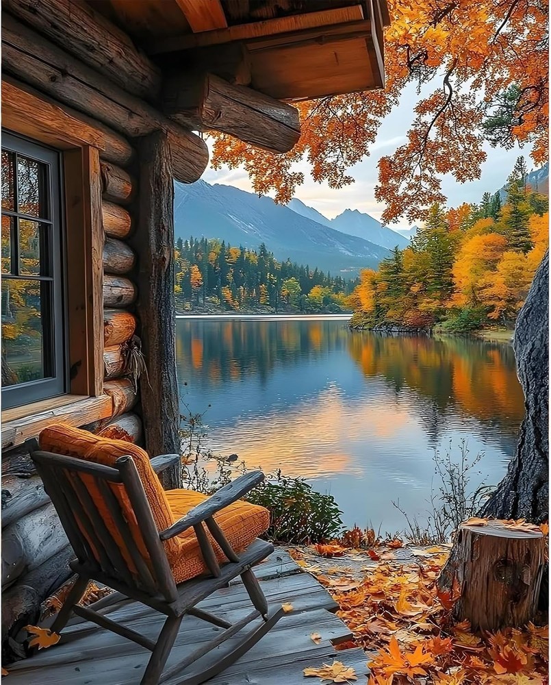 Paint by Numbers Kit for Adults – Autumn Landscape Adult 16x20inch, Cabin-1