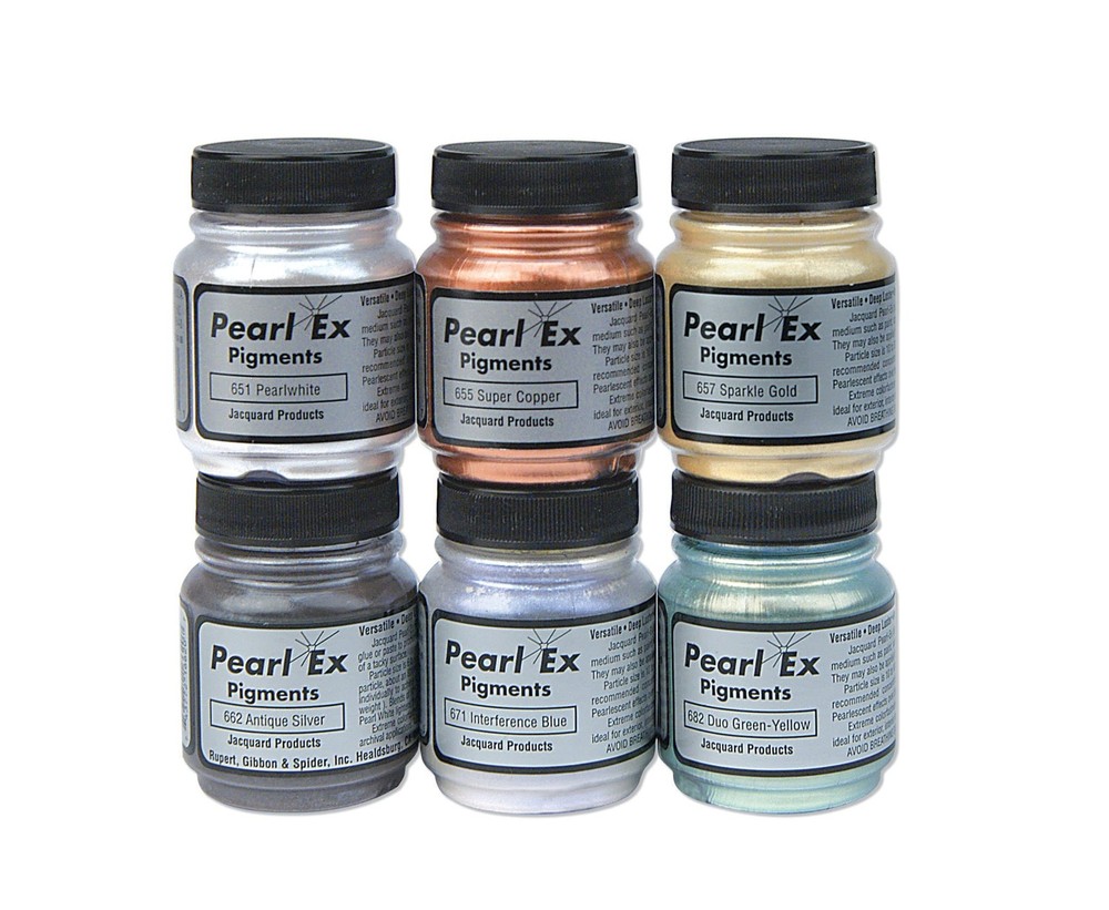 Jacquard Pearl Ex Pigment Powder 6 Color Set 0.5oz Jar for Watercolor, Calligrap