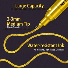 18 Colors Super Golden Metallic Paint Markers 2-3mm Medium Tip for Crafts