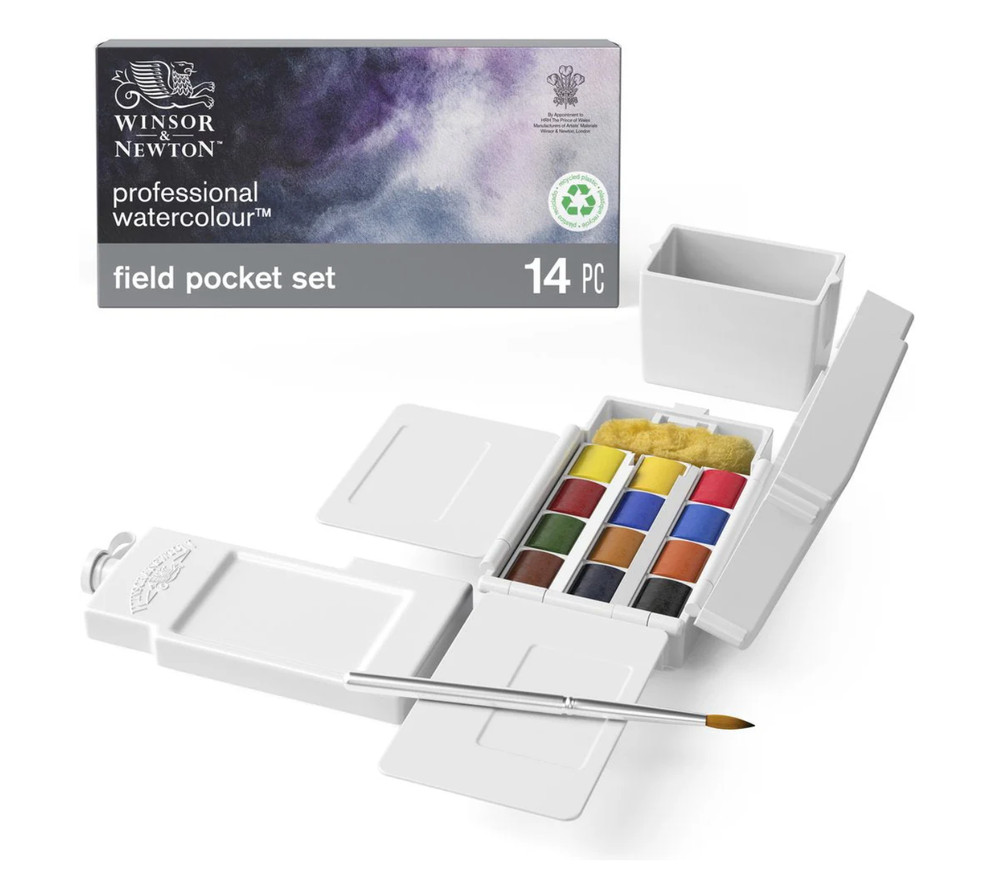 Winsor & Newton Professional Watercolor Field Pocket Set, 14pc New And Freeship