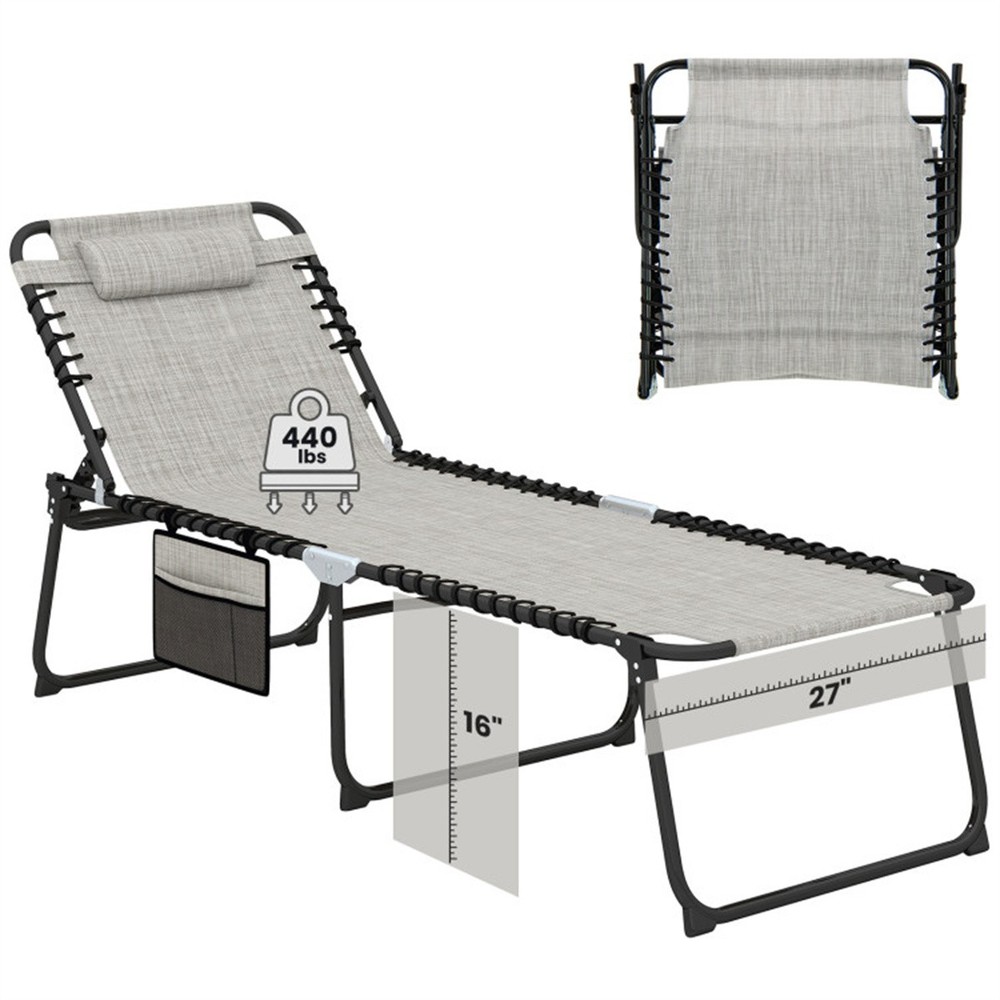 Oversized 27″W Chaise Lounge – 4-Position Adjustable, Folding Tanning Chair,Grey