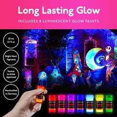 Neon Nights Glow in the Dark Paint – Set of 8, 20 Ml Acrylic Paints for Outdoor