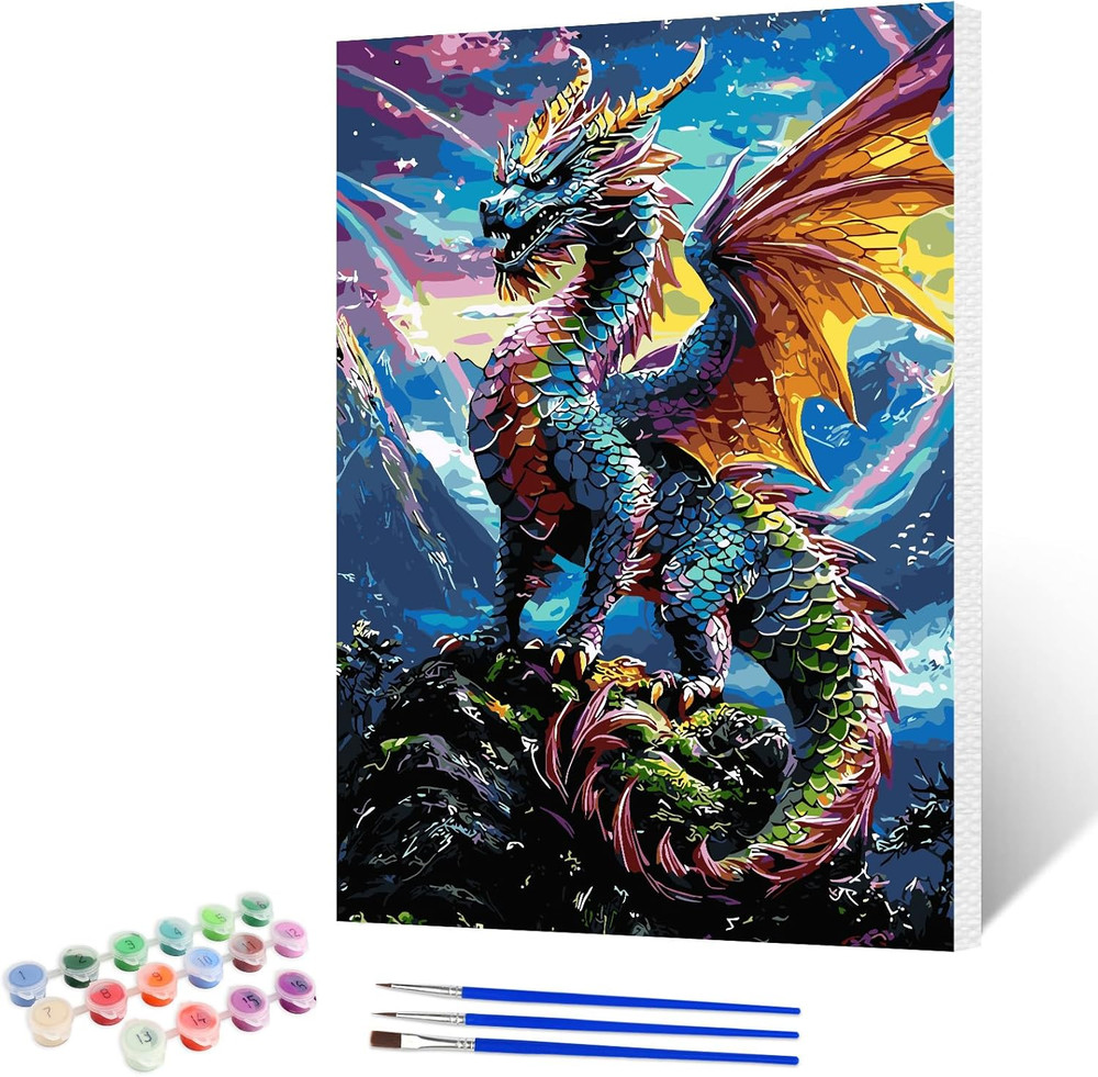 Colourful Dragons Paint by Numbers Kits for Adults Beginner with Wooden Framed,