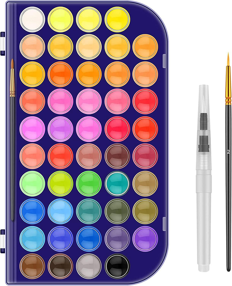 Paint Set, 48 Colors Non-Toxic Watercolor Paint with a Brush Refillable a Water