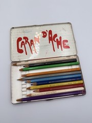 VINTAGE 70s CARAM D’ACHE Prismalo Watercolor Pencils Tin Switzerland SAILBOAT