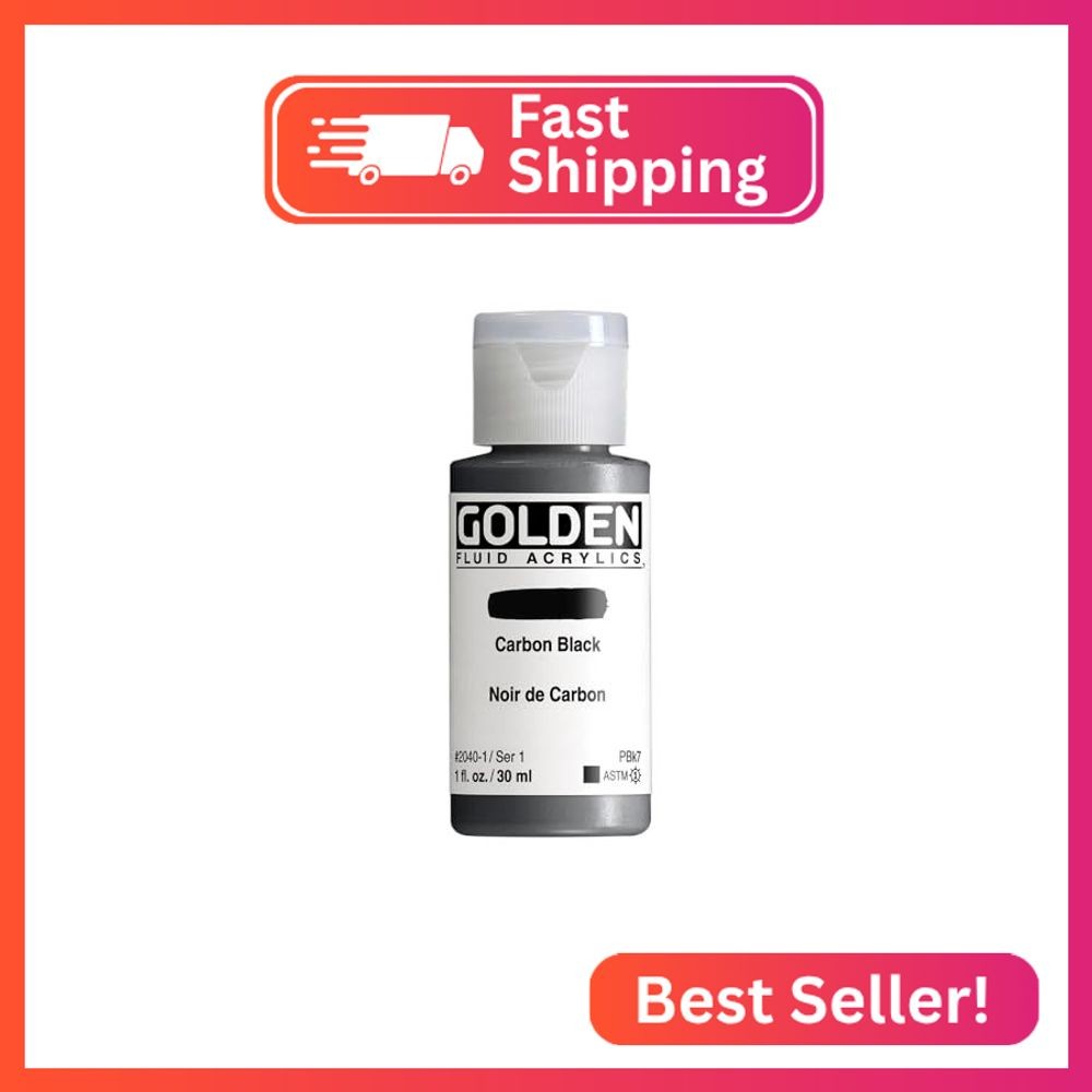 GOLDEN Fluid Acrylics, Carbon Black, 1 fl. oz. Bottle, Professional Acrylic Pain